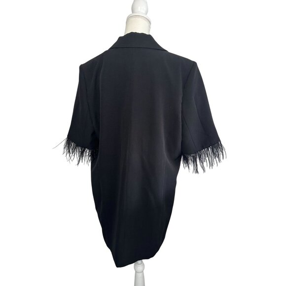 BLACK Faux Feather Sleeve Blazer Dress Size Large - Picture 5 of 6
